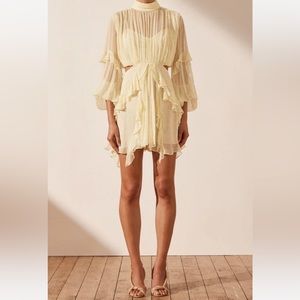 SHONA JOY - GINA HIGH NECK RUFFLE MINI DRESS - LIMONCELLO